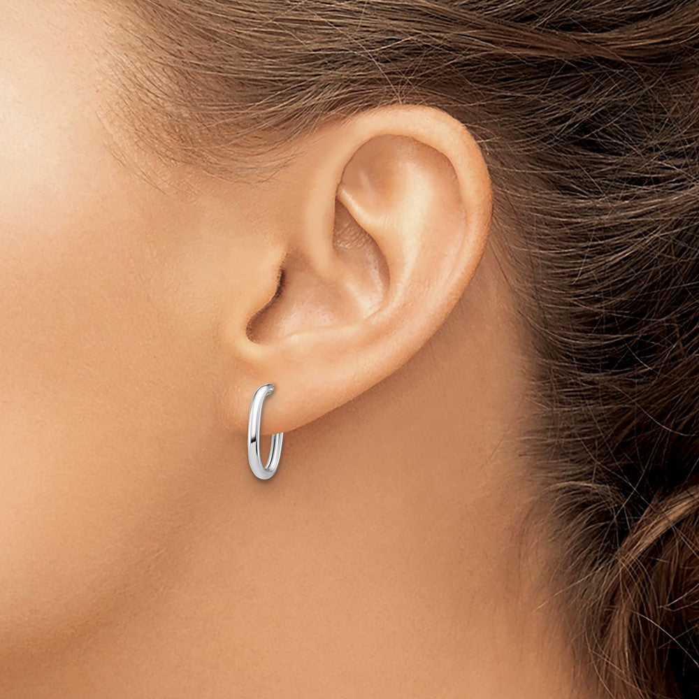 14K White Gold Polished 2.0mm Oval Post J Hoop Earrings