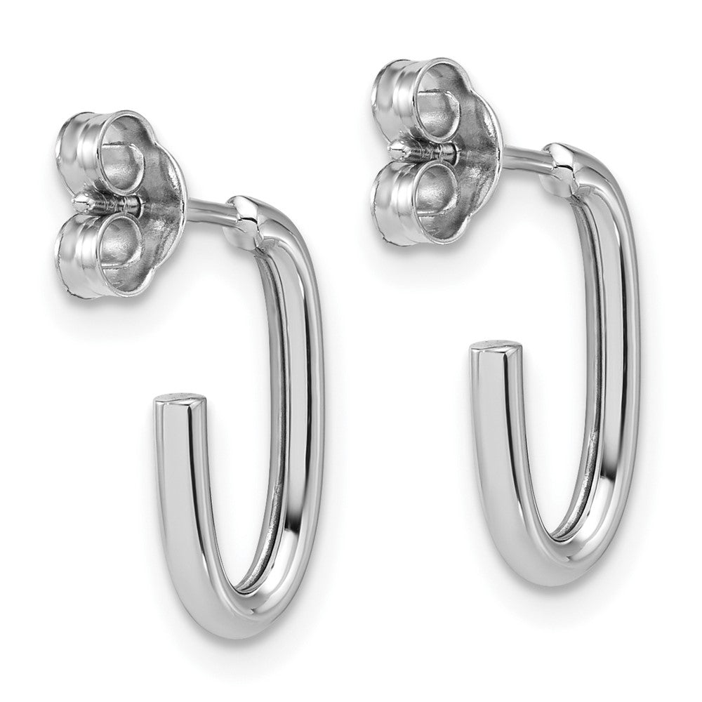 14K White Gold Polished 2.0mm Oval Post J Hoop Earrings