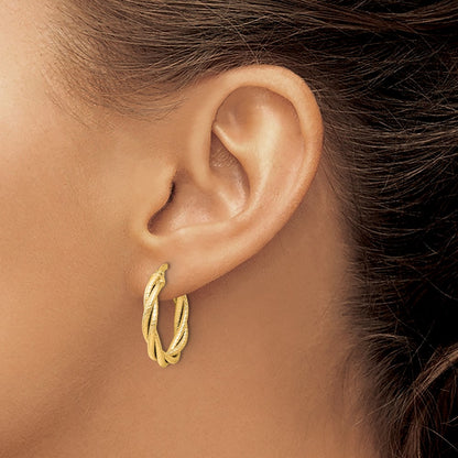 14K Yellow Gold Twisted Triple Twist Hoop Earrings