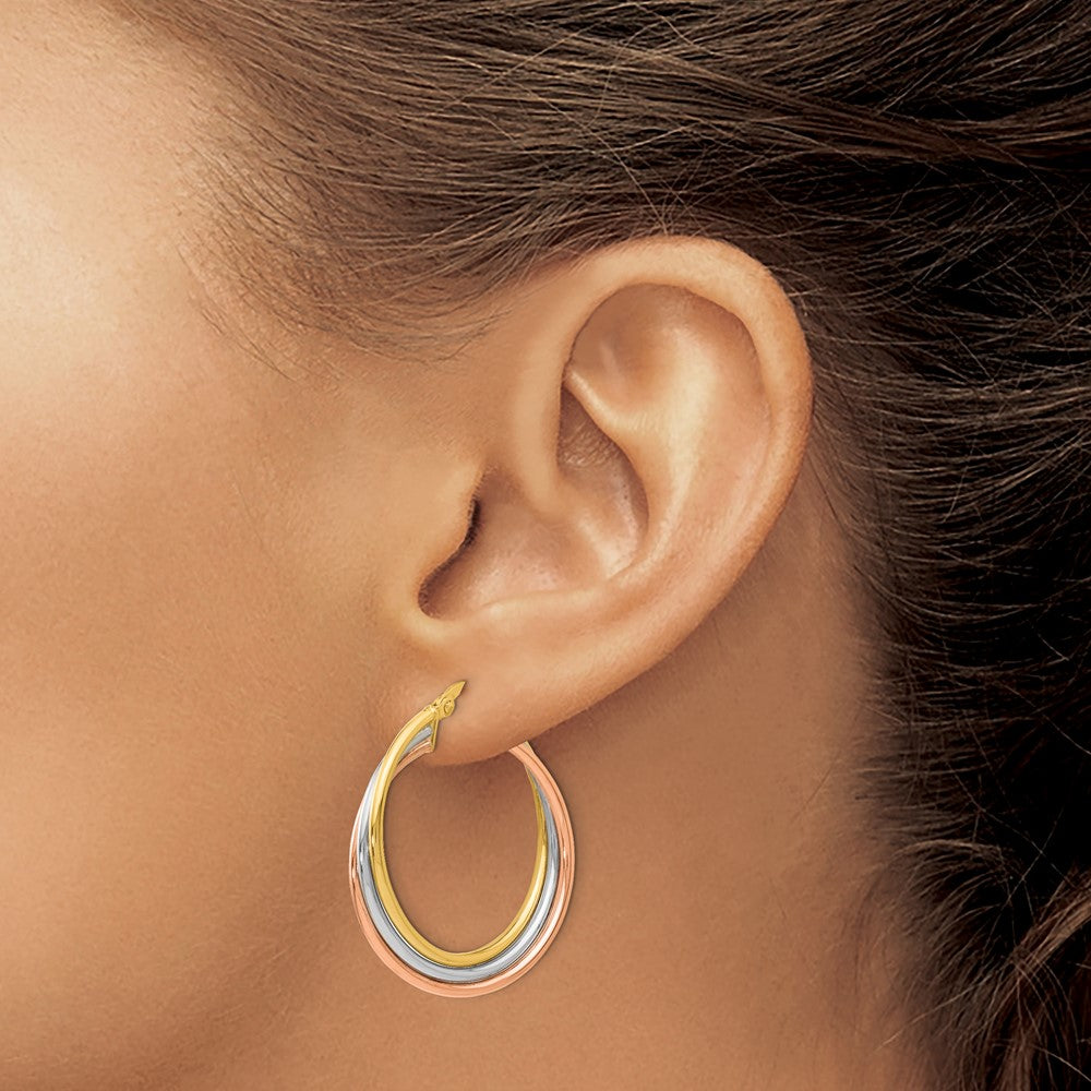 14K Tri Color Polished Twisted Hoop Earrings
