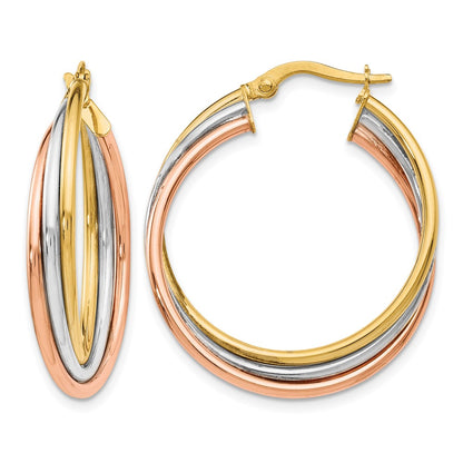 14K Tri Color Polished Twisted Hoop Earrings