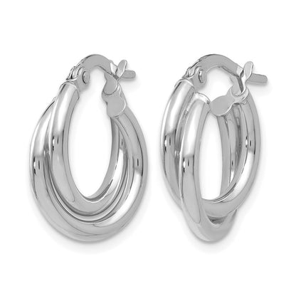 14K White Gold Polished Twisted Double Hoop Earrings