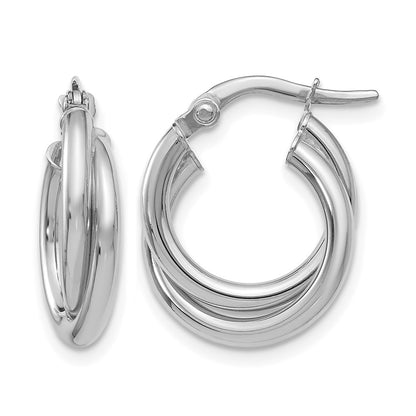 14K White Gold Polished Twisted Double Hoop Earrings