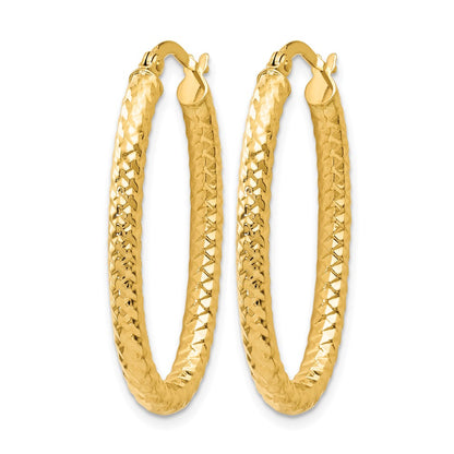14K Yellow Gold Foreverlite Polished And Textured Oval Hoop Earrings