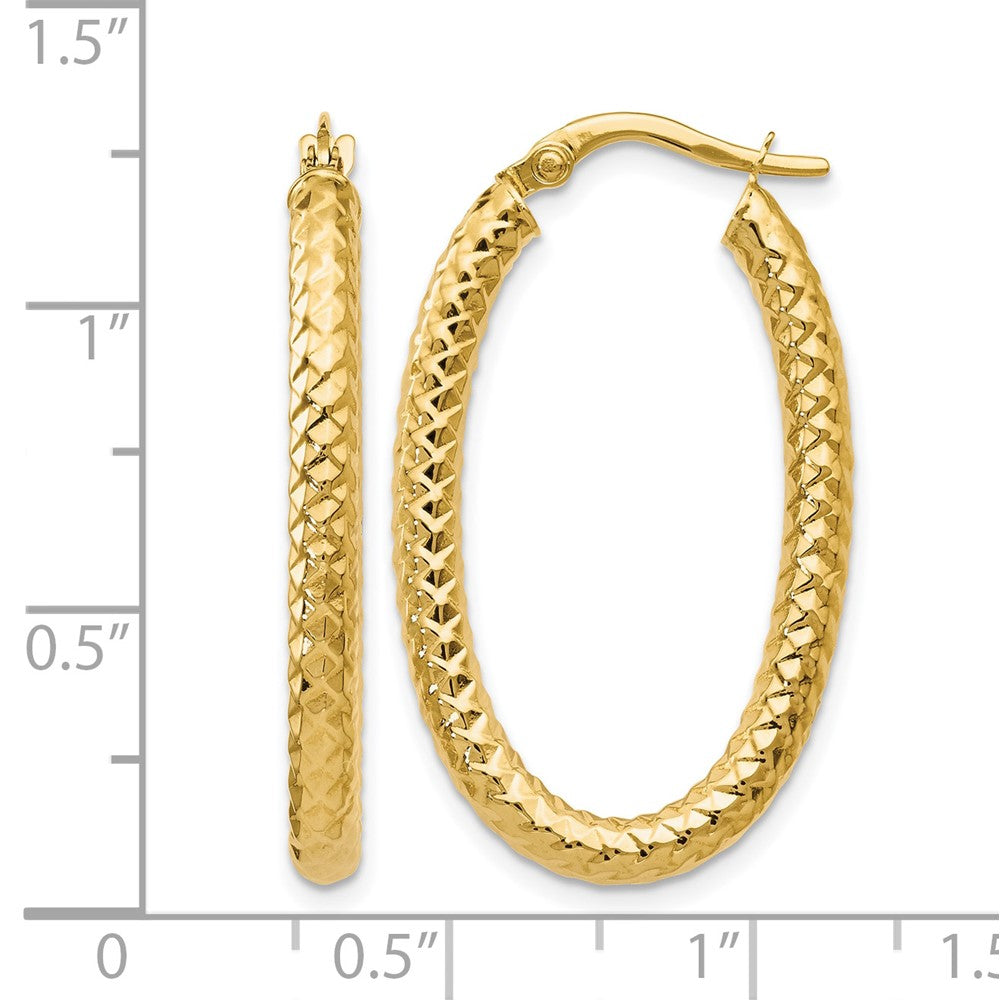 14K Yellow Gold Foreverlite Polished And Textured Oval Hoop Earrings