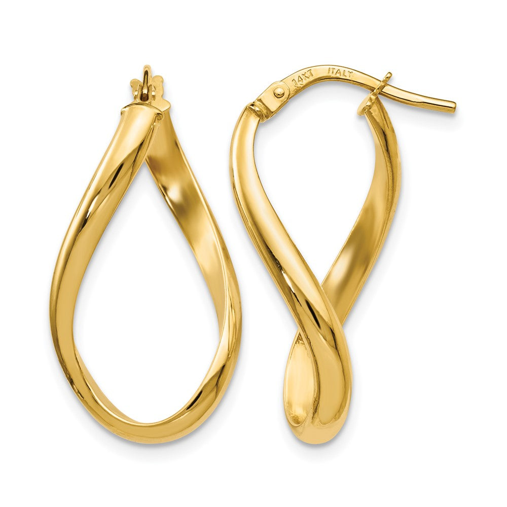 14K Yellow Gold Polished Oval Twisted Hoop Earrings