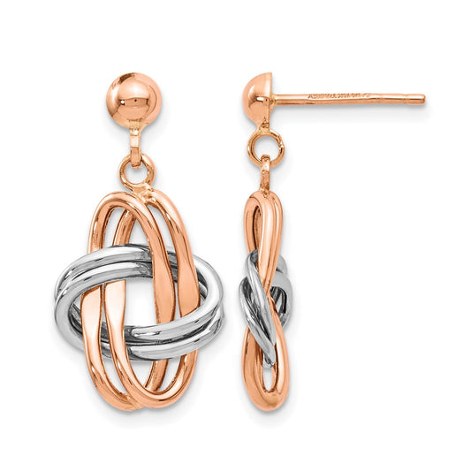 14K Two-Tone Rose And White Polished Post Dangle Earrings