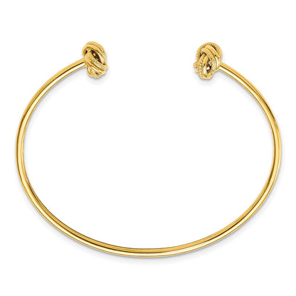 14K Yellow Gold Polished And Textured Love Knot Flexible Cuff Bangle