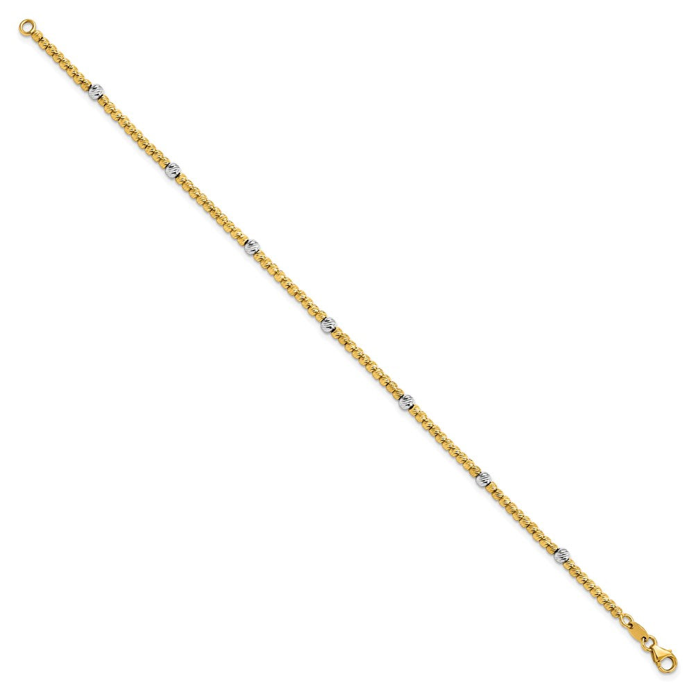 14K Two Tone Polished D/C Beaded Bracelet