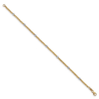 14K Two Tone Polished D/C Beaded Bracelet