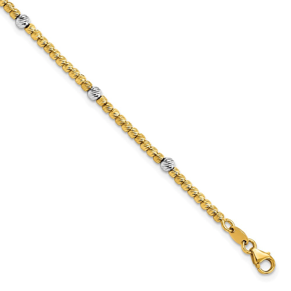 14K Two Tone Polished D/C Beaded Bracelet