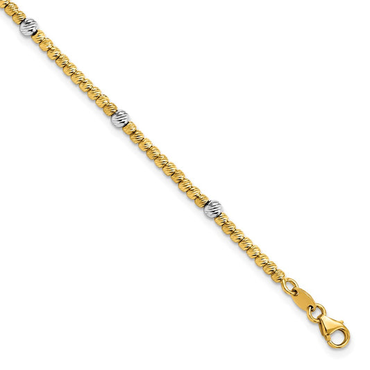 14K Two Tone Polished D/C Beaded Bracelet