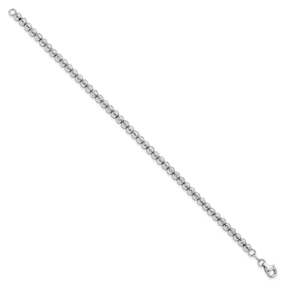 14K White Gold Polished And Diamond Cut Beaded Bracelet