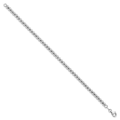 14K White Gold Polished And Diamond Cut Beaded Bracelet