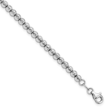 14K White Gold Polished And Diamond Cut Beaded Bracelet