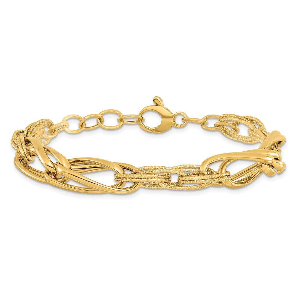 7 Inch 14K Polished And Textured W/.75 In Ext. Fancy Link Bracelet
