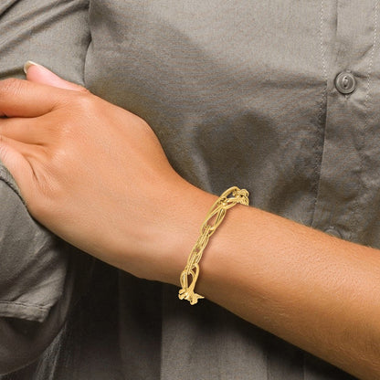 7 Inch 14K Polished And Textured W/.75 In Ext. Fancy Link Bracelet