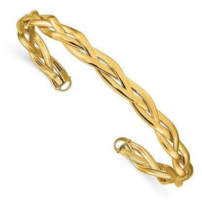 14K Yellow Gold Polished Braided Cuff Bangle