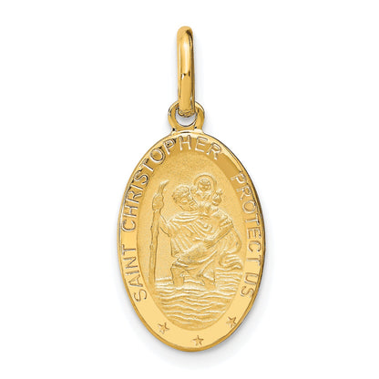 14K Yellow Gold Polished And Satin Oval St. Christopher Pendant