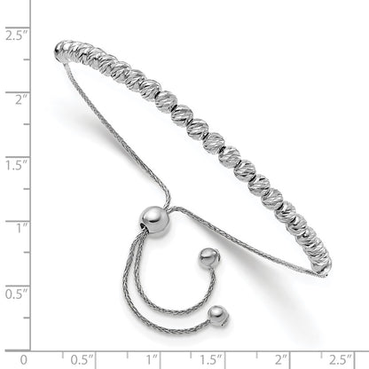 14K White Gold Polished D/C Beaded Bolo Adj. Bracelet