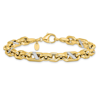 14K Yellow & Rhodium Men'S Polished Anchor Bracelet