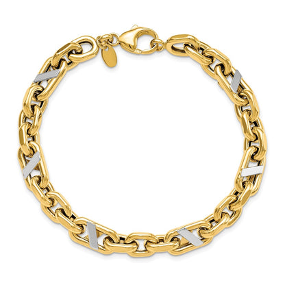 14K Yellow & Rhodium Men'S Polished Anchor Bracelet