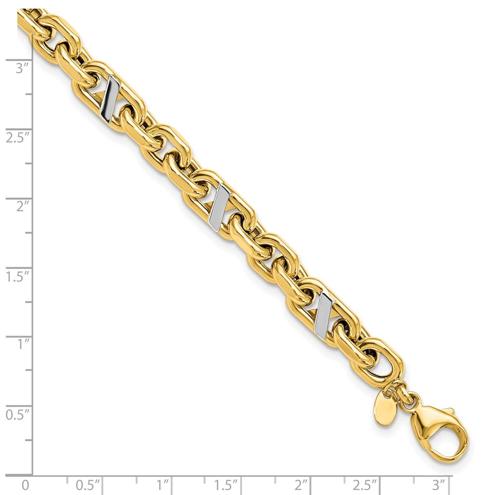 14K Yellow & Rhodium Men'S Polished Anchor Bracelet