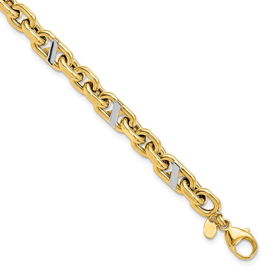 14K Yellow & Rhodium Men'S Polished Anchor Bracelet