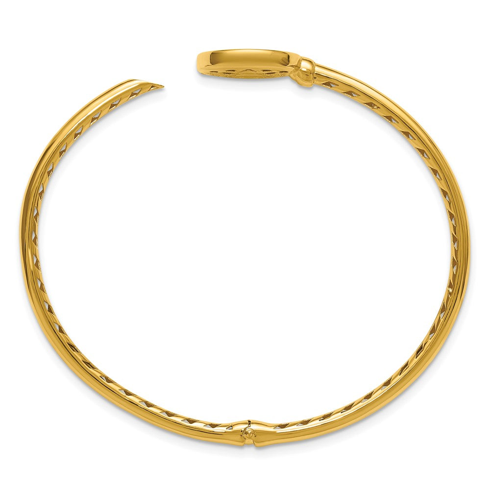 14K Yellow Gold Polished And Matte Coin Hinged Bangle