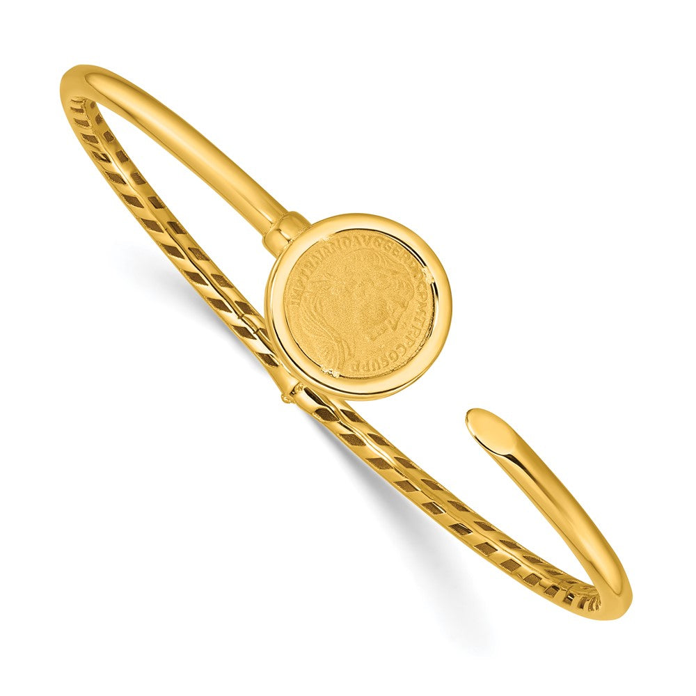 14K Yellow Gold Polished And Matte Coin Hinged Bangle
