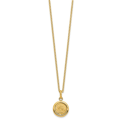 14K Yellow Gold Polished And Matte Coin Necklace