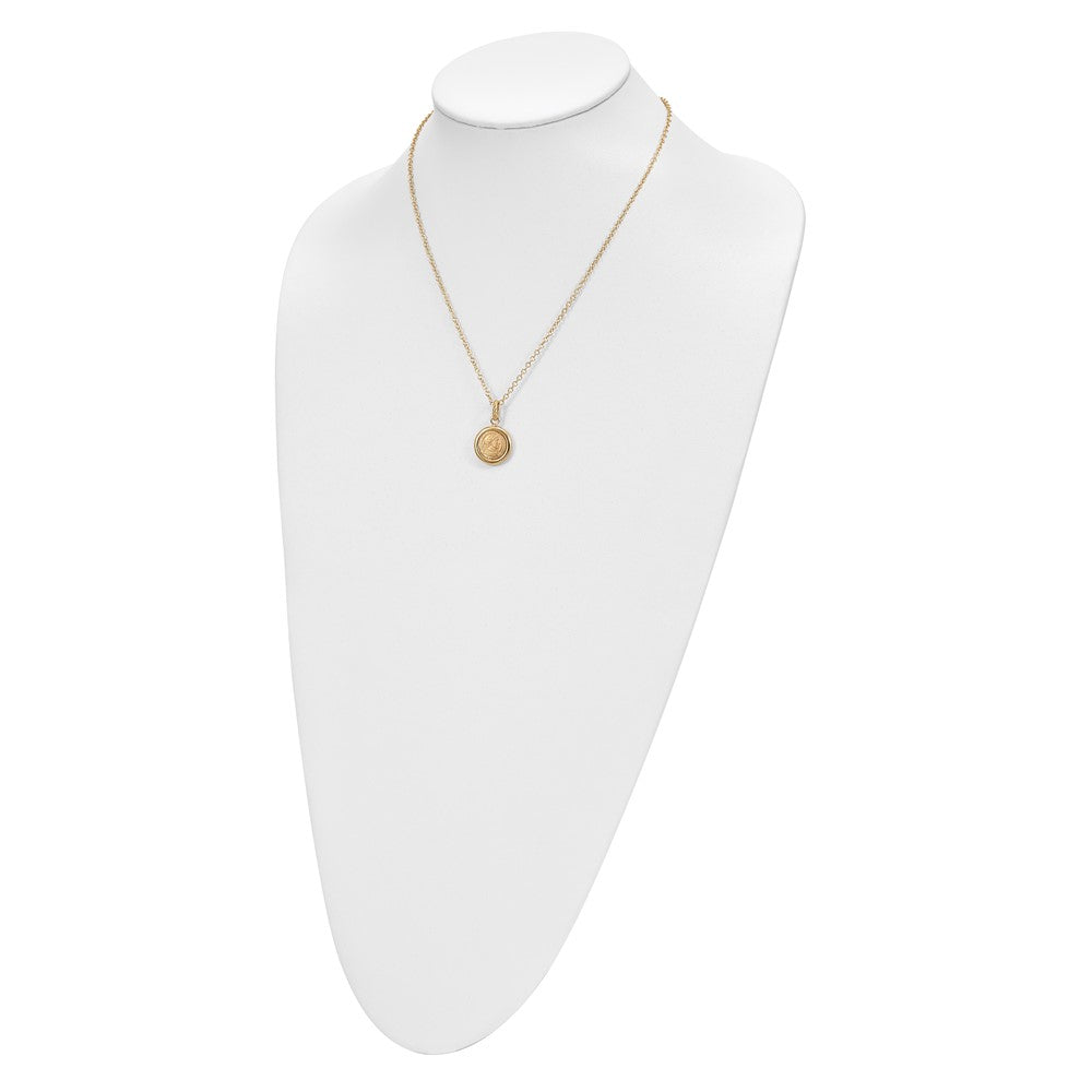 14K Yellow Gold Polished And Matte Coin Necklace