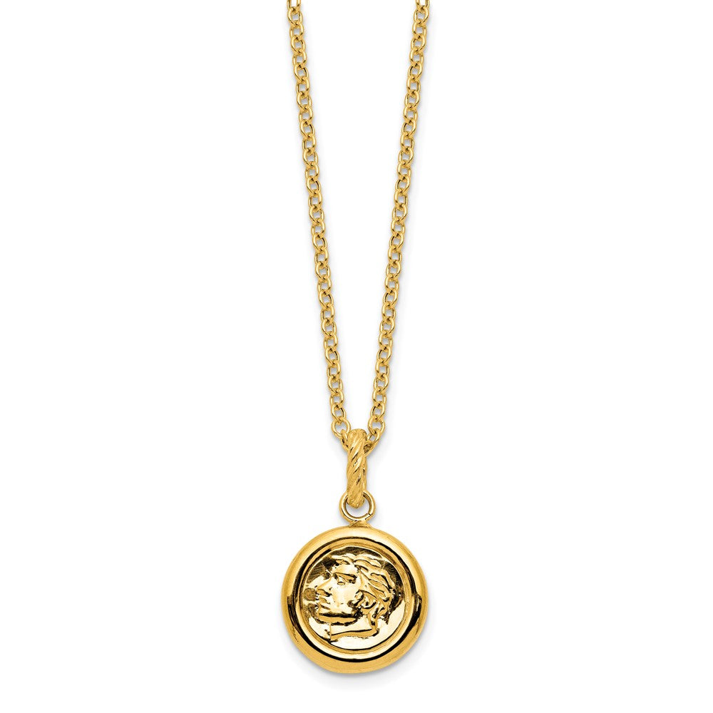 14K Yellow Gold Polished And Matte Coin Necklace