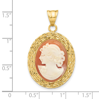 14K Yellow Gold Diamond Cut Natural Shell Portrait Cameo Pendant