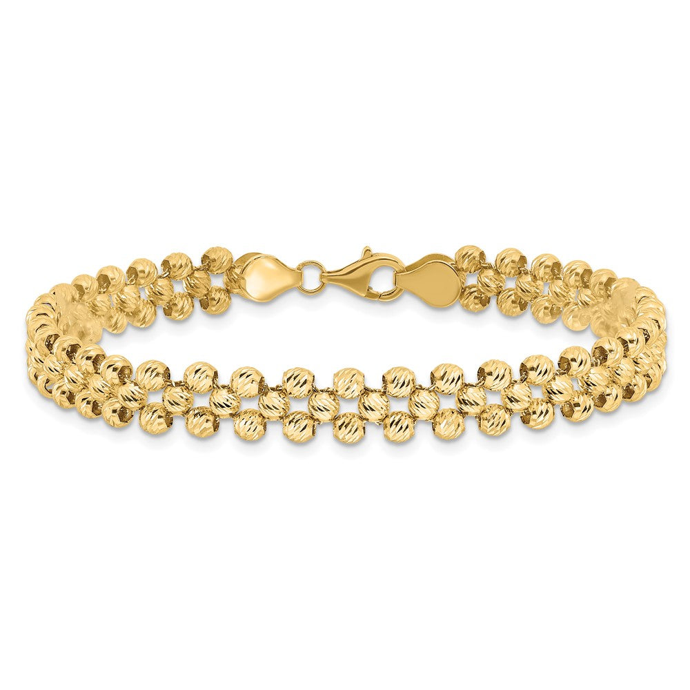 14K Yellow Gold Polished And Diamond Cut Fancy Beaded Link Bracelet