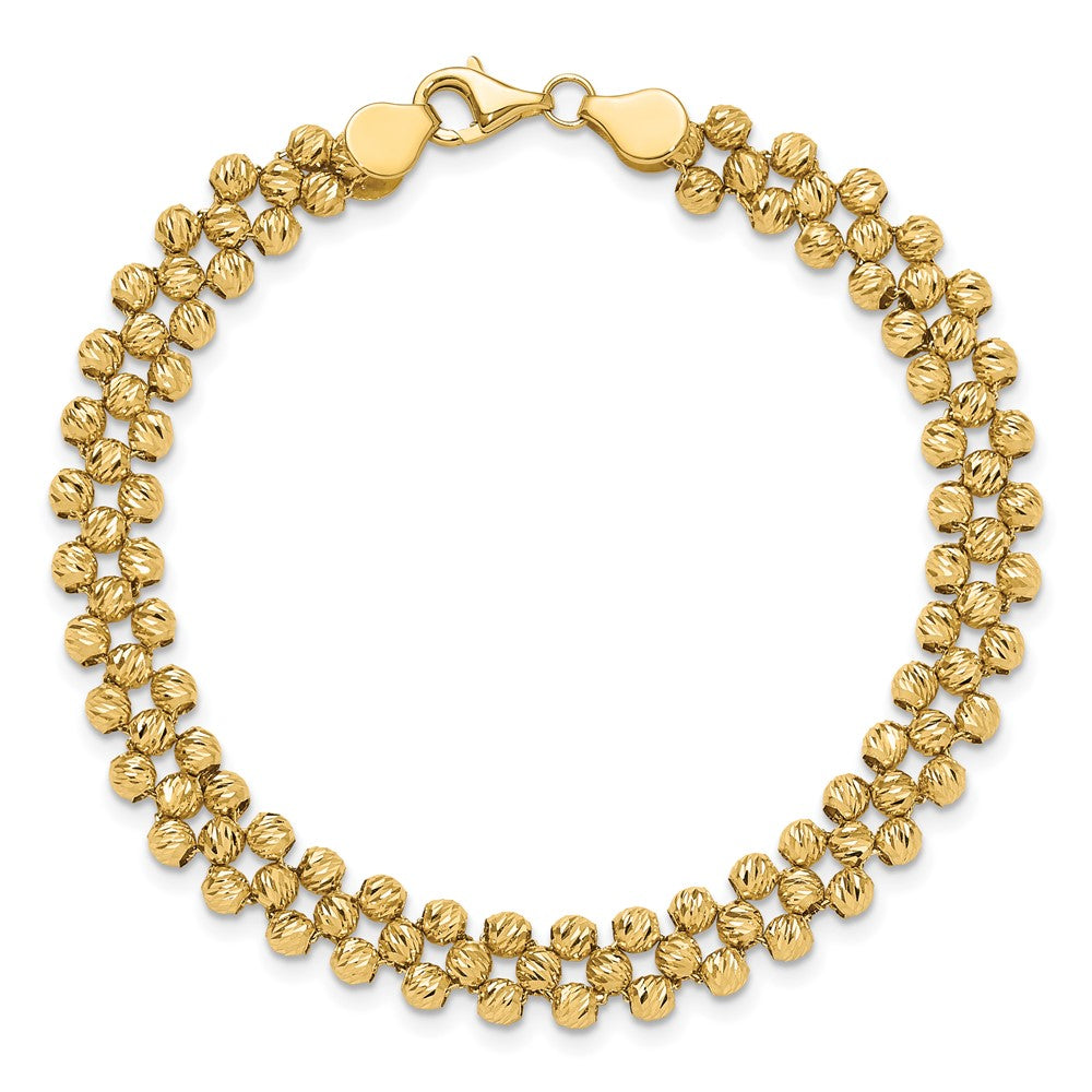 14K Yellow Gold Polished And Diamond Cut Fancy Beaded Link Bracelet