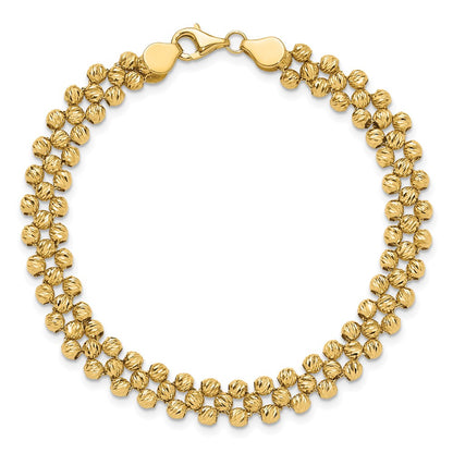 14K Yellow Gold Polished And Diamond Cut Fancy Beaded Link Bracelet