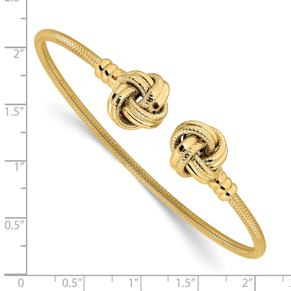 14K Yellow Gold Polished And Textured Love Knots Cuff Bangle