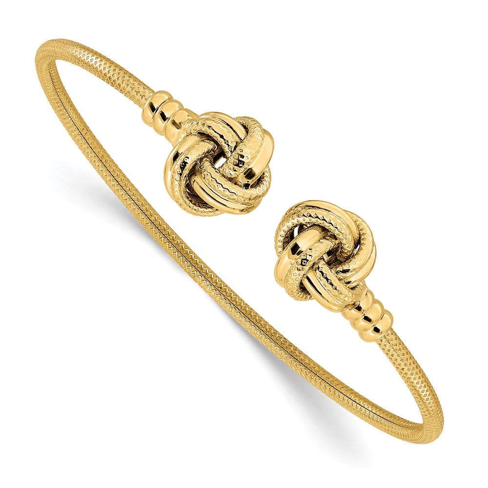 14K Yellow Gold Polished And Textured Love Knots Cuff Bangle