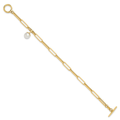 14K Yellow Gold Polished Fw Cultured Pearl Fancy Link Toggle Bracelet