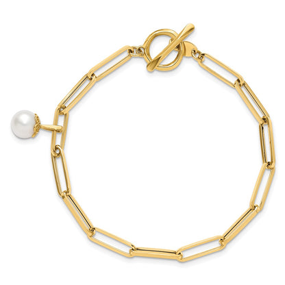 14K Yellow Gold Polished Fw Cultured Pearl Fancy Link Toggle Bracelet
