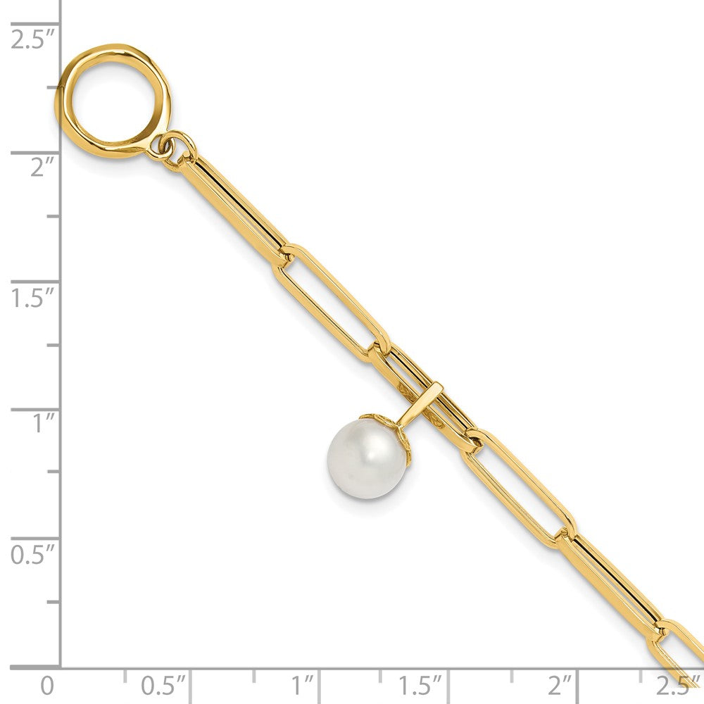 14K Yellow Gold Polished Fw Cultured Pearl Fancy Link Toggle Bracelet