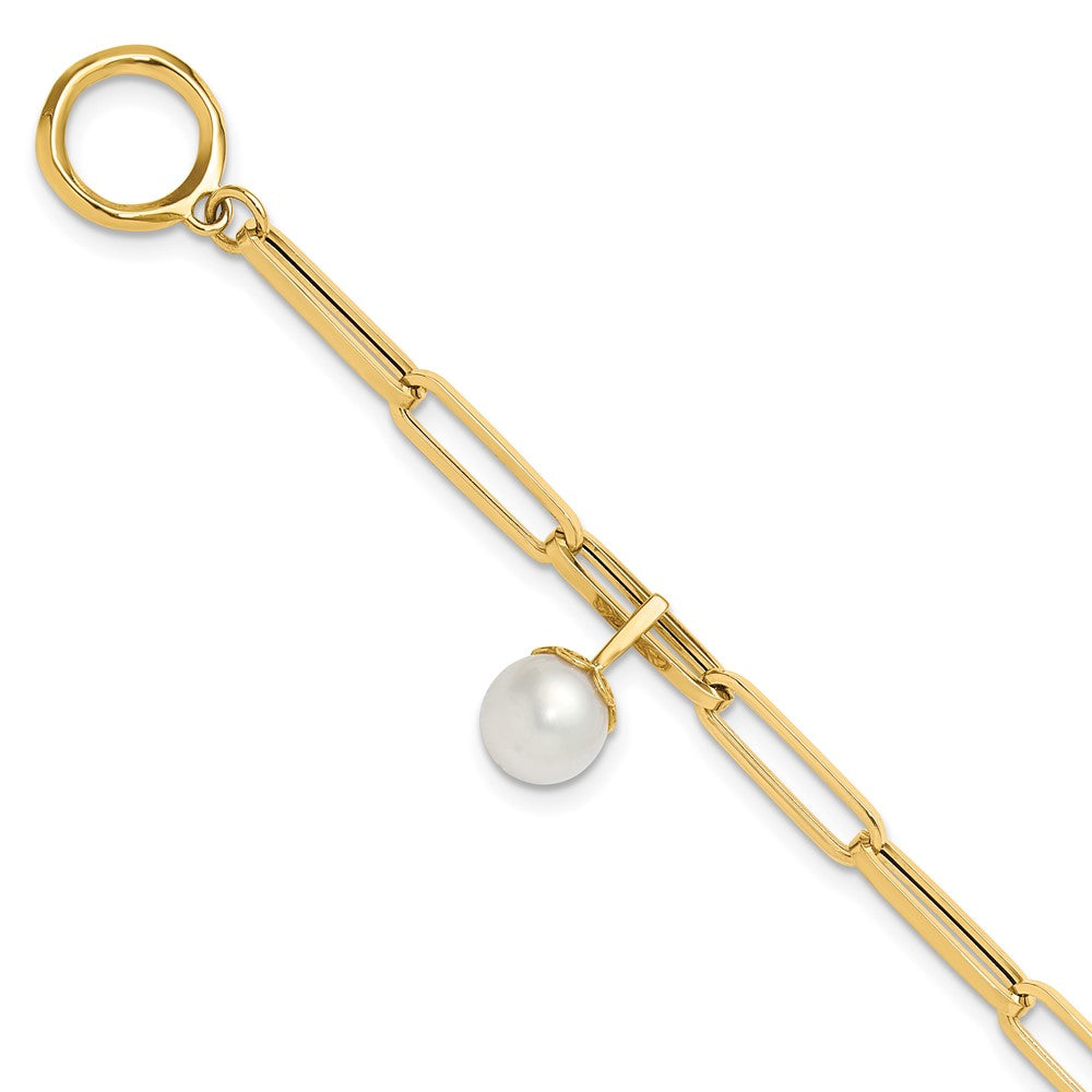 14K Yellow Gold Polished Fw Cultured Pearl Fancy Link Toggle Bracelet