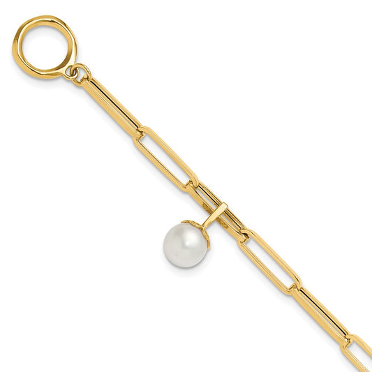 14K Yellow Gold Polished Fw Cultured Pearl Fancy Link Toggle Bracelet