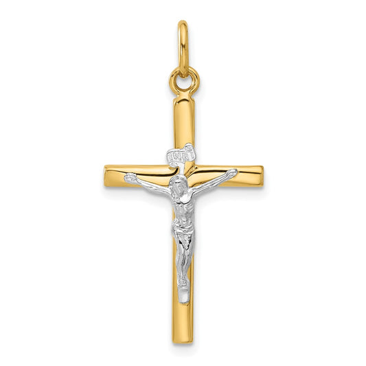 14K Two Tone Polished Crucifix Pendant