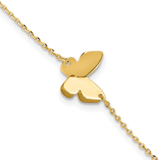14K Yellow Gold Polished Butterfly Charm With 1In Ext. Bracelet