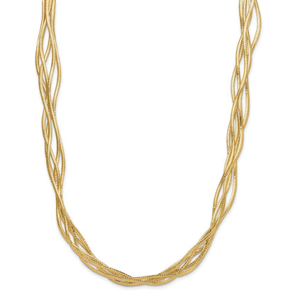 14K Yellow Gold Mesh Diamond Cut 4 Strand Wave Necklace