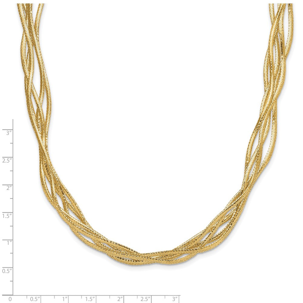 14K Yellow Gold Mesh Diamond Cut 4 Strand Wave Necklace