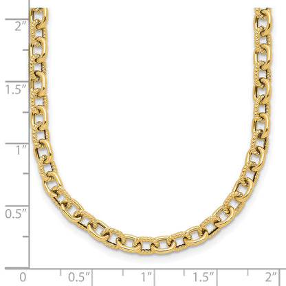 14K Yellow Gold Polished And Textured Link Necklace
