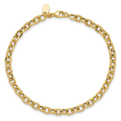 14K Yellow Gold Polished And Textured Link Bracelet